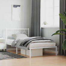 vidaXL Metal Bed Frame without Mattress with Headboard White 100x200cm