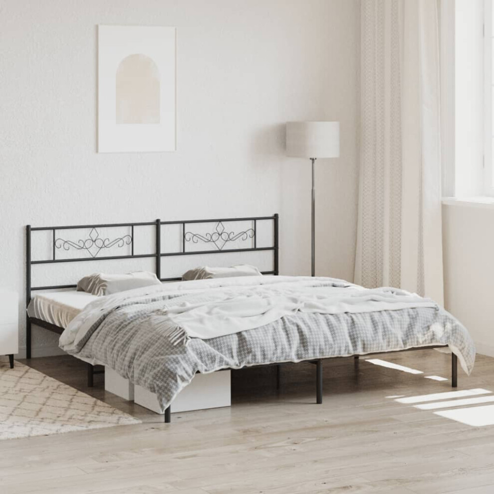 Vidaxl Metal Bed Frame With Headboard Bed Base Black 180X200 Cm Super King