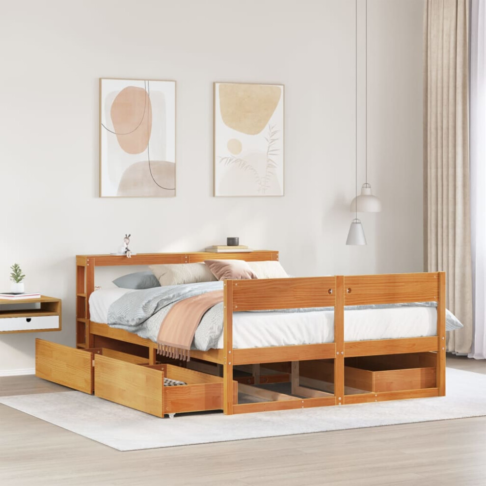 vidaXL Bed Frame Without Mattress Wax Brown 140x190 Cm Solid Wood Pine