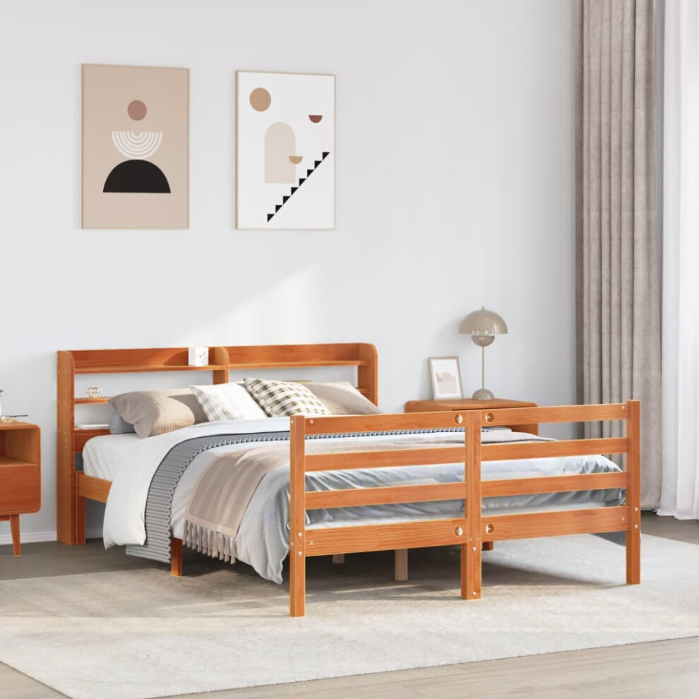 vidaXL Bed Frame without Mattress Wax Brown 140x190 cm Solid Wood Pine