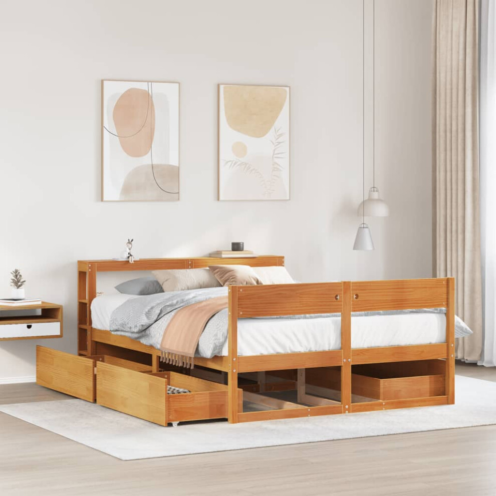Vidaxl Bed Frame Without Mattress Bed Wax Brown 140X200 Cm Solid Wood Pine
