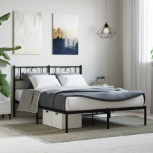 vidaXL Metal Bed Frame without Mattress with Headboard Black 120x200cm