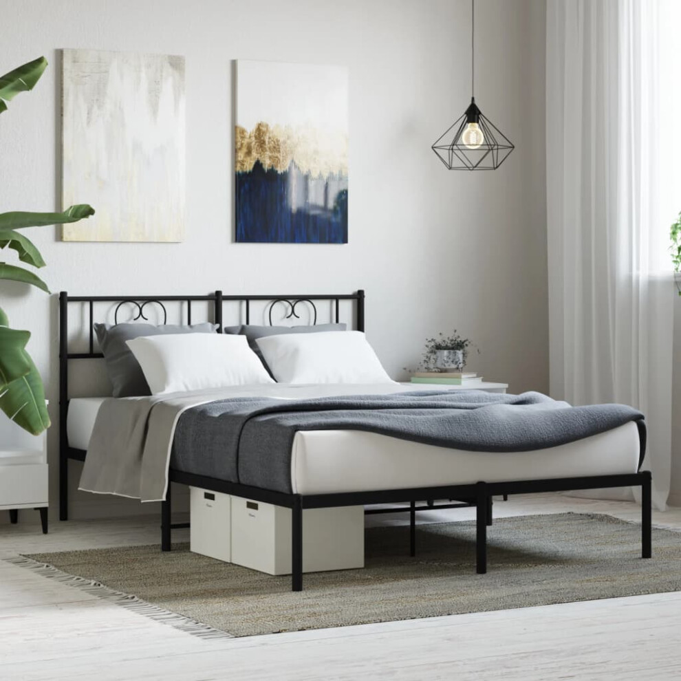 Vidaxl Metal Bed Frame Without Mattress With Headboard Black 120X200cm
