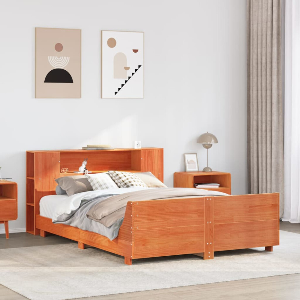 Vidaxl Bed Frame Without Mattress Bed Wax Brown 140X190 Cm Solid Wood Pine