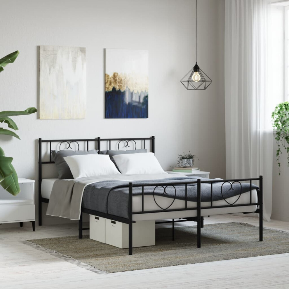 Vidaxl Metal Bed Frame Without Mattress With Footboard Black 135X190cm