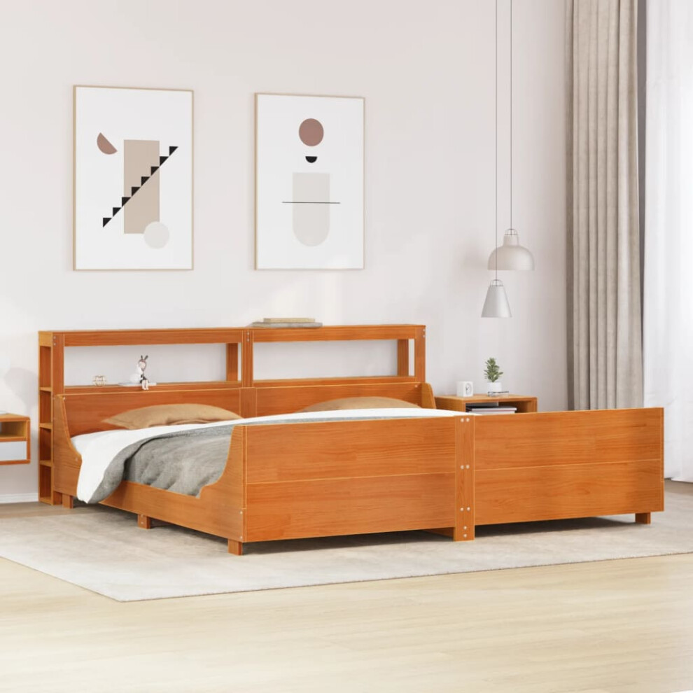 Vidaxl Bed Frame With Headboard Bed Base Wax Brown 200X200 Cm Solid Wood Pine