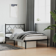 vidaXL Metal Bed Frame without Mattress with Headboard Black 100x200cm