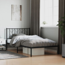 vidaXL Metal Bed Frame with Headboard Mattress Foundation Black 107x203 cm