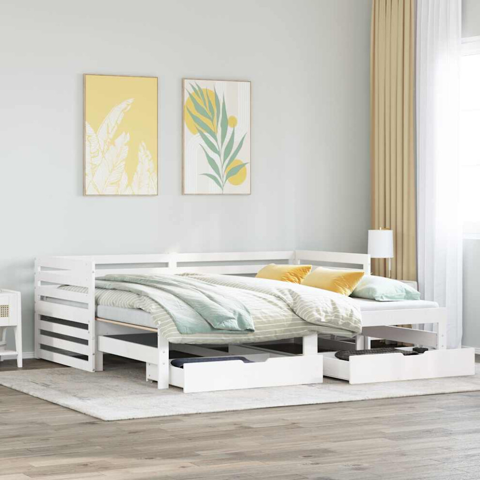 Vidaxl Daybed With Drawers Sofa Bed Guest Bed White 90X200 Cm Solid Wood Pine
