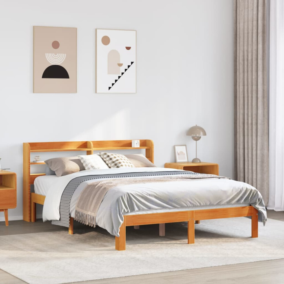 Vidaxl Bed Frame With Headboard Bed Base Wax Brown 140X190 Cm Solid Wood Pine