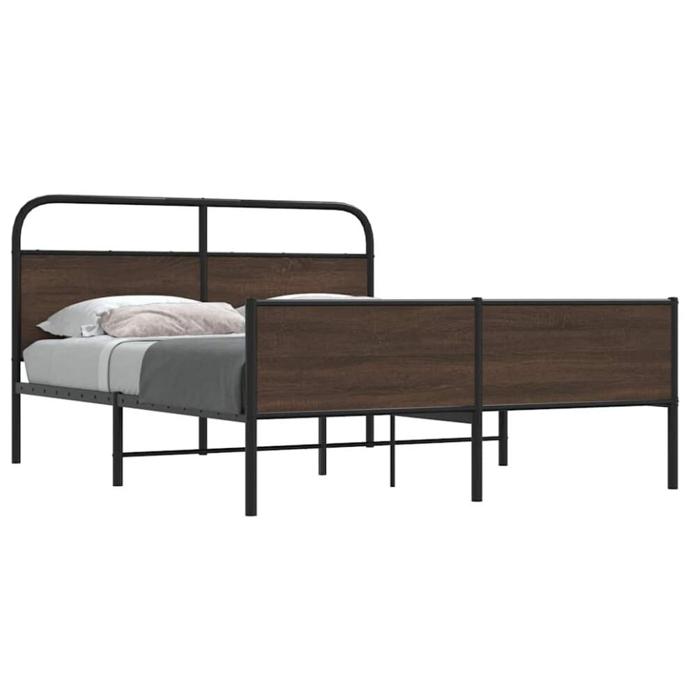 Vidaxl Metal Bed Frame Without Mattress Brown Oak 150X200 Cm King Size