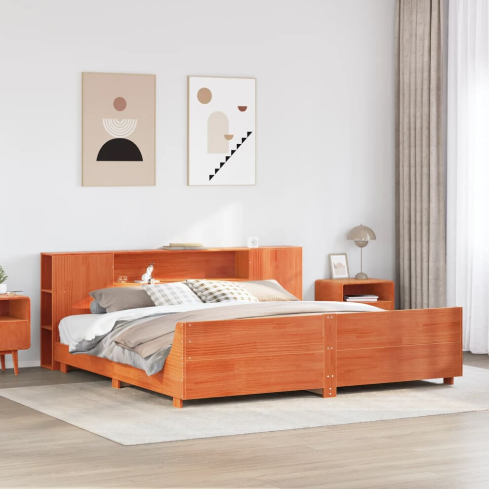 vidaXL Bed Frame Without Mattress Wax Brown 200x200 Cm Solid Wood Pine