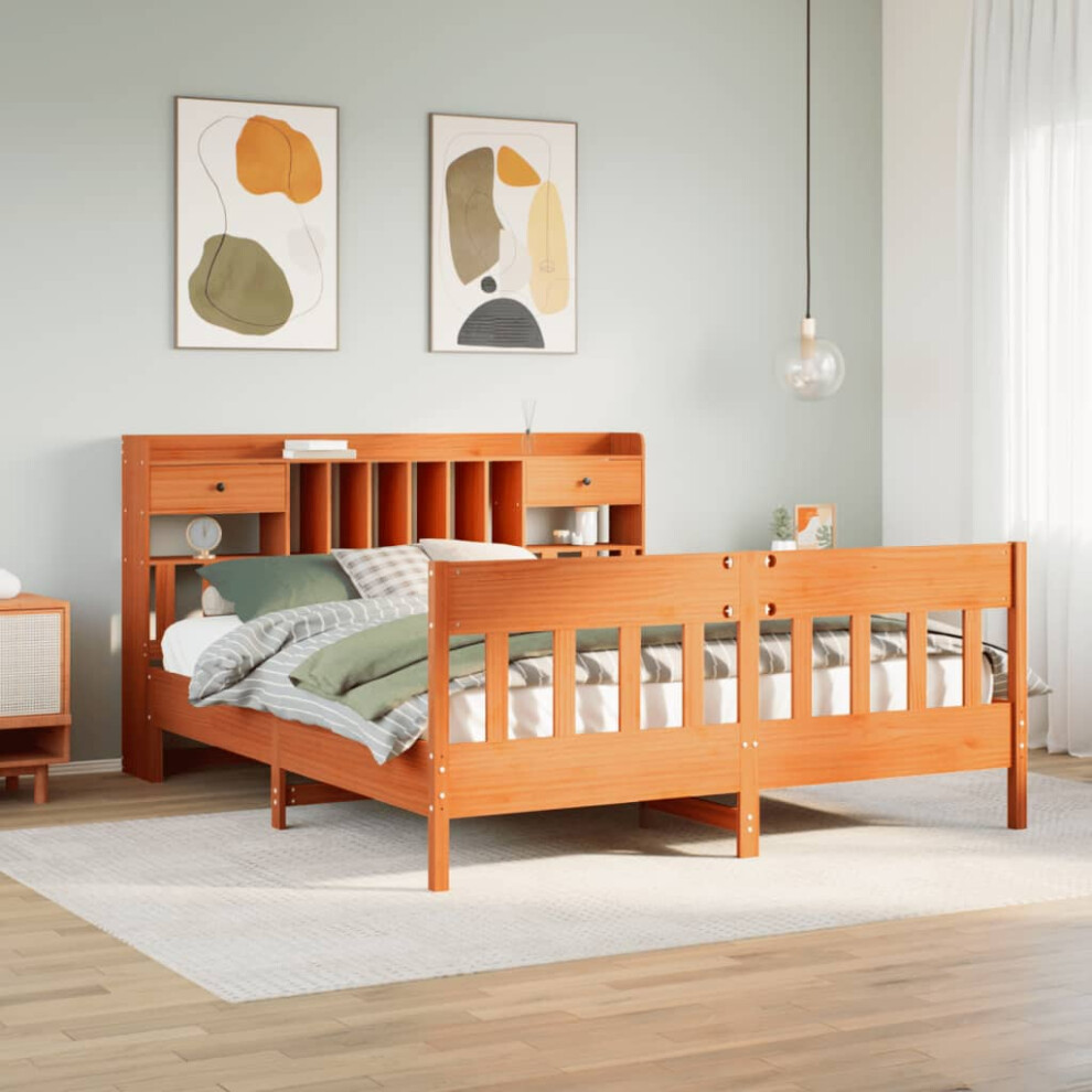 Vidaxl Bed Frame Without Mattress Bed Wax 200X200 Cm Solid Wood Pine Brown