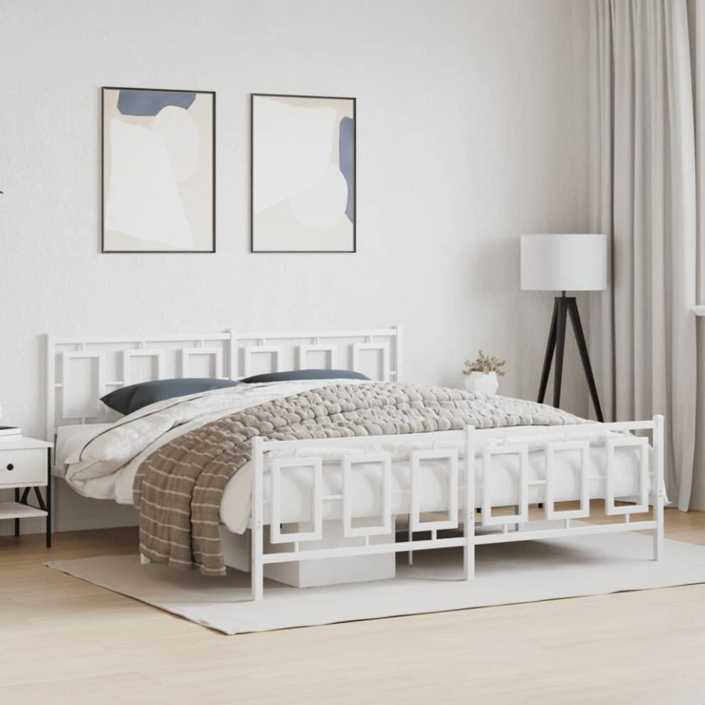 Vidaxl Metal Bed Frame Without Mattress With Footboard White 180X200cm