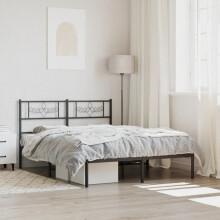 vidaXL Metal Bed Frame without Mattress with Headboard Black 135x190cm