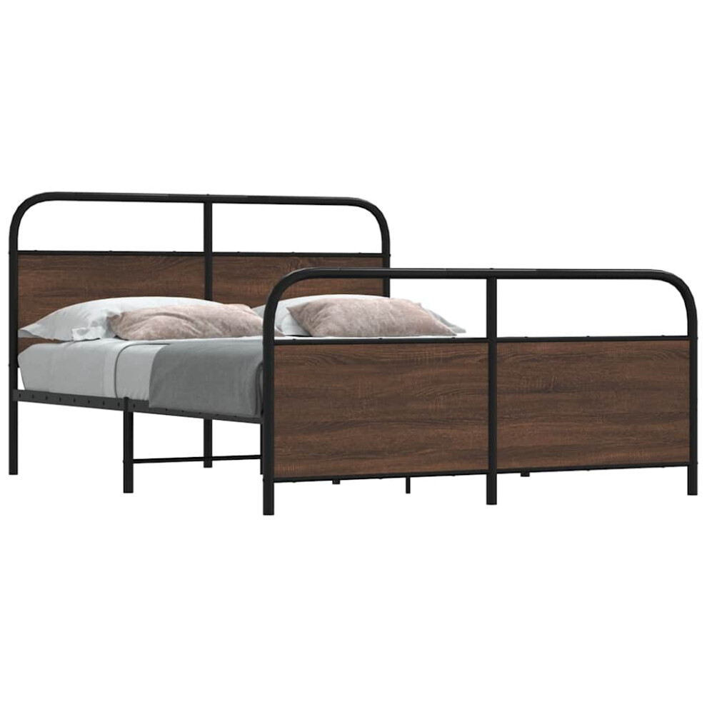 Vidaxl Metal Bed Frame Without Mattress Brown Oak 150X200 Cm King Size