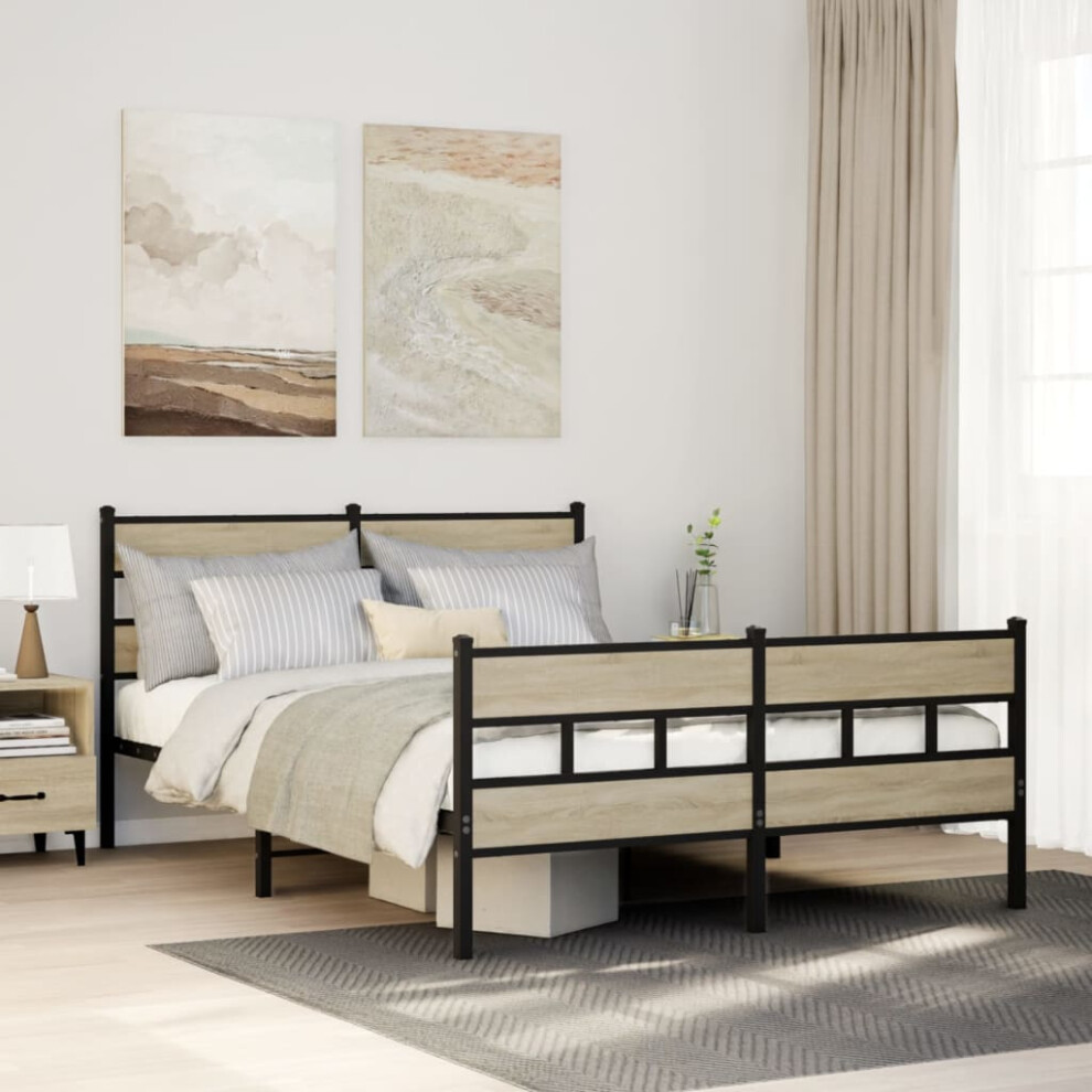 Vidaxl Metal Bed Frame Without Mattress Sonoma Oak 150X200 Cm King Size