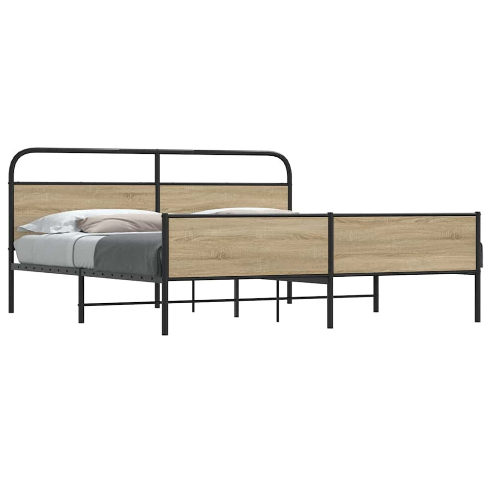 Vidaxl Metal Bed Frame Without Mattress Smoked Oak 150X200 Cm King Size
