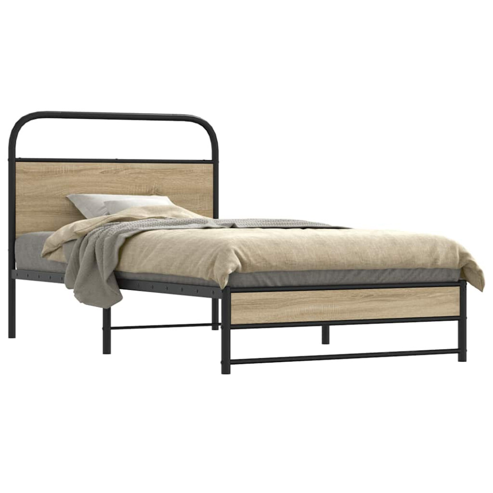 Vidaxl Bed Frame Without Mattress 100X190 Cm Smoked Oak Engineered Wood
