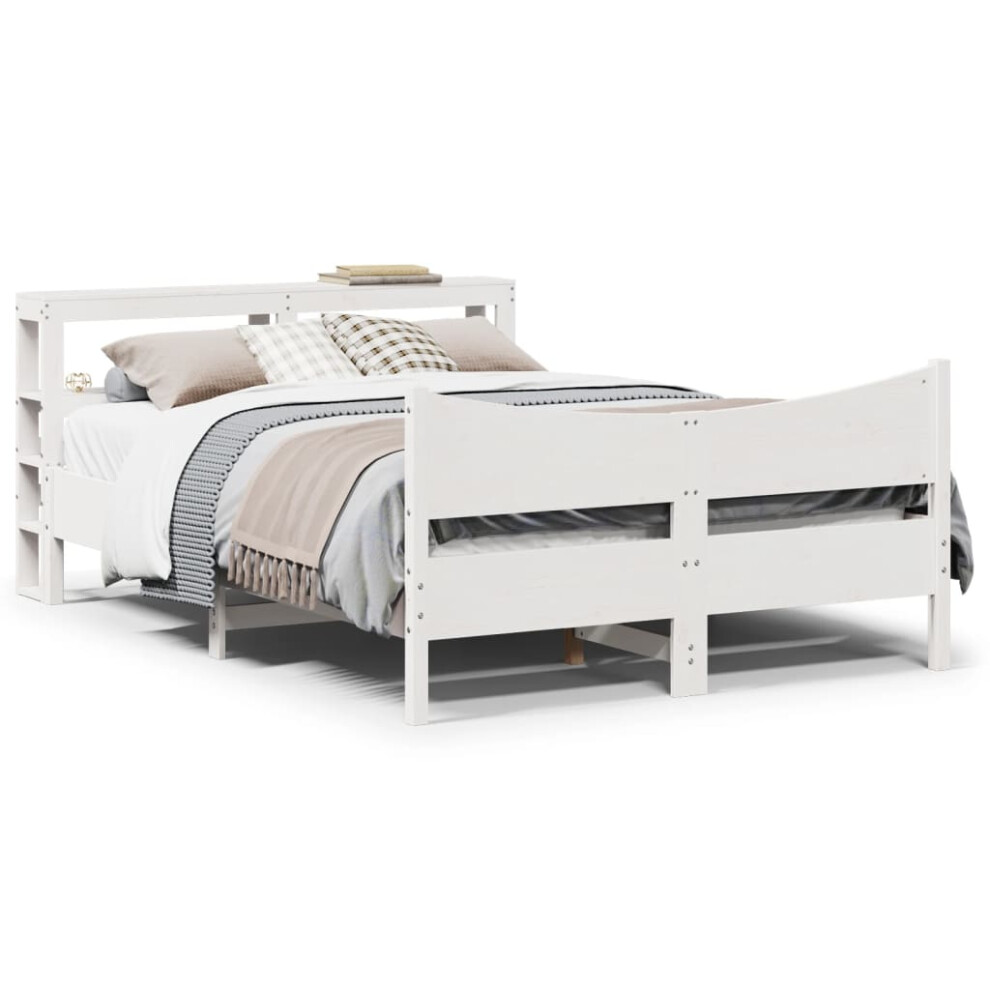 vidaXL Bed Frame with Headboard White 135x190 cm Double Solid Wood Pine