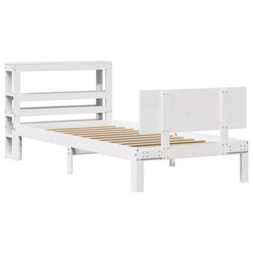 vidaXL Bed Frame with Headboard Bed White 90x190 cm Single Solid Wood ...