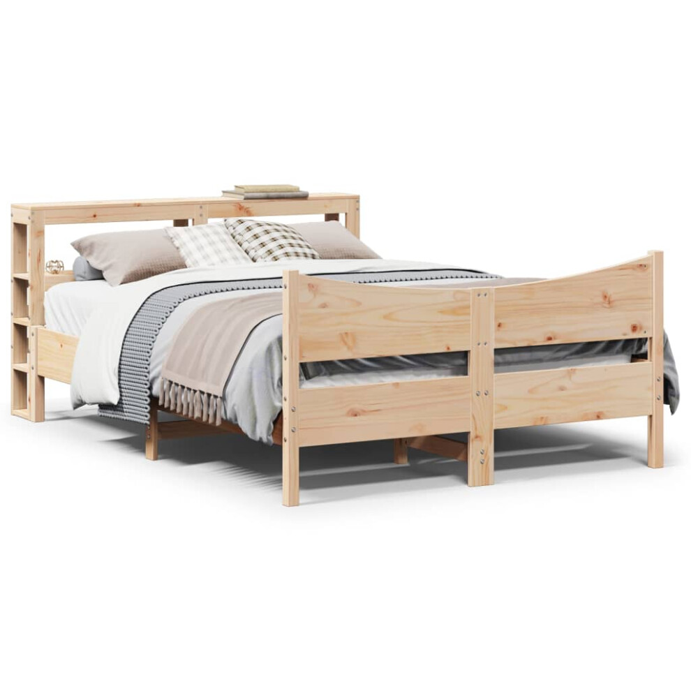 vidaXL Bed Frame With Headboard 120x190 Cm Small Double Solid Wood Pine