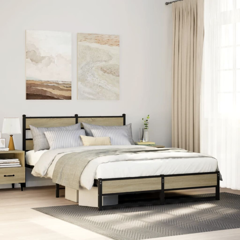 Vidaxl Metal Bed Frame Without Mattress Sonoma Oak 150X200 Cm King Size