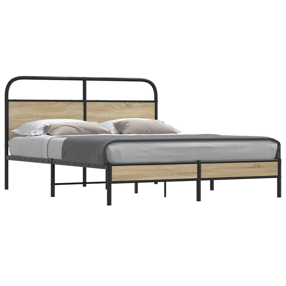 vidaXL Bed Frame Without Mattress 160x200 cm Smoked Oak Engineered Wood