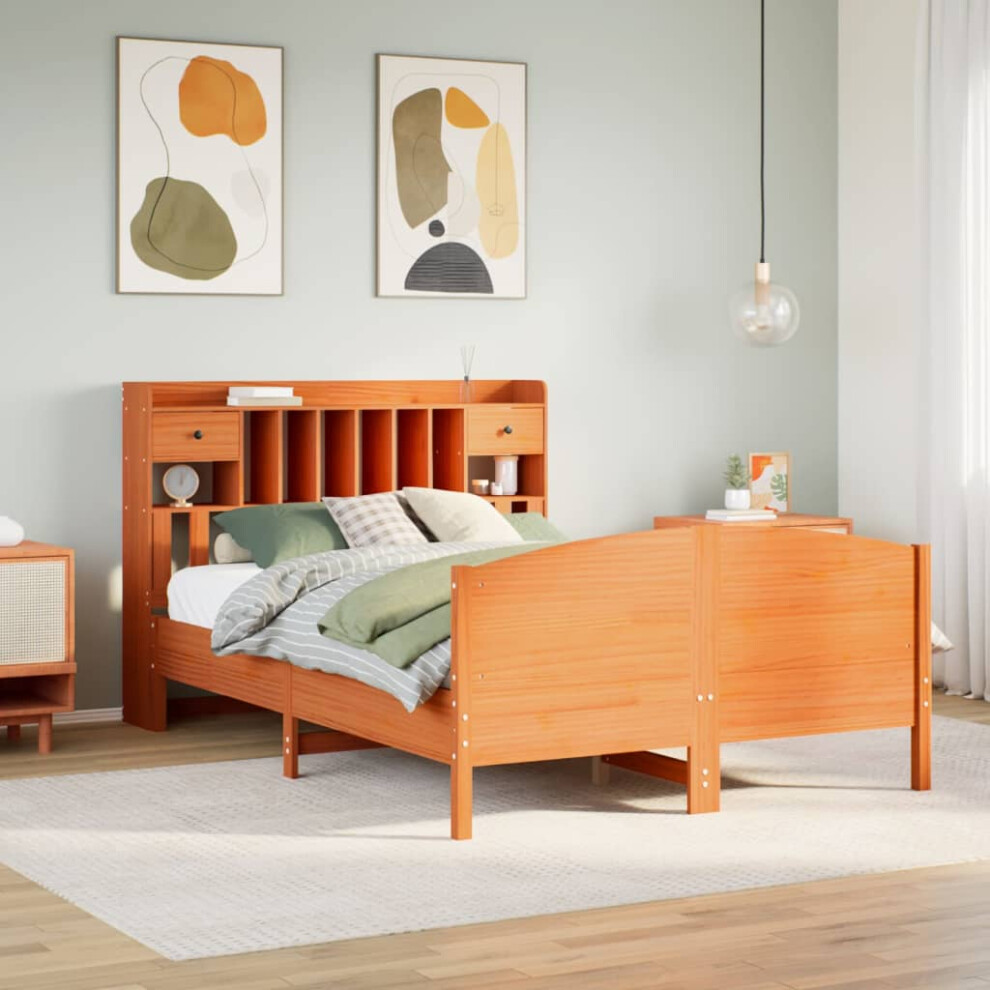Vidaxl Bookcase Bed Without Mattress Bed Wax 140X200cm Solid Wood Pine Brown
