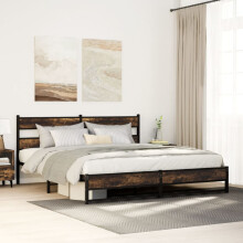 vidaXL Metal Bed Frame without Mattress Smoked Oak 180x200 cm Super King