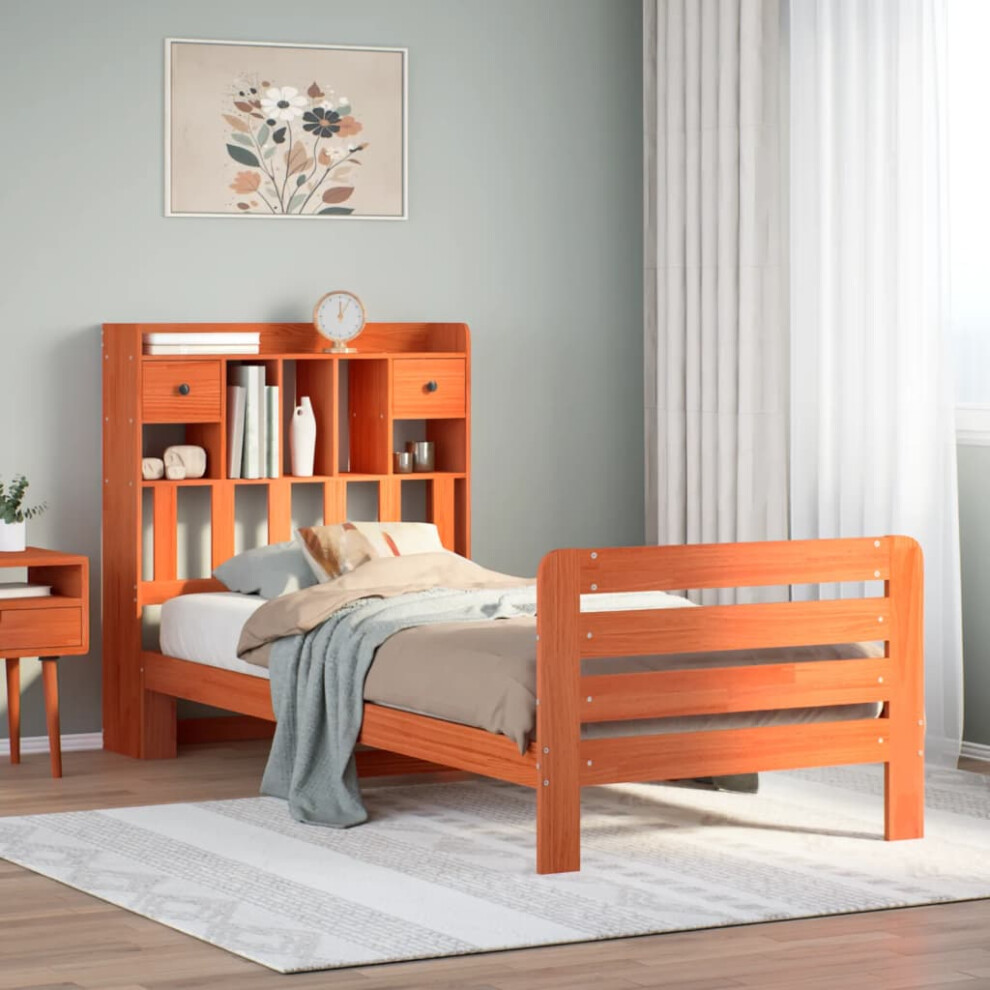 vidaXL Bookcase Bed without Mattress Bed Wax Brown 90x200 cm Solid Wood Pine