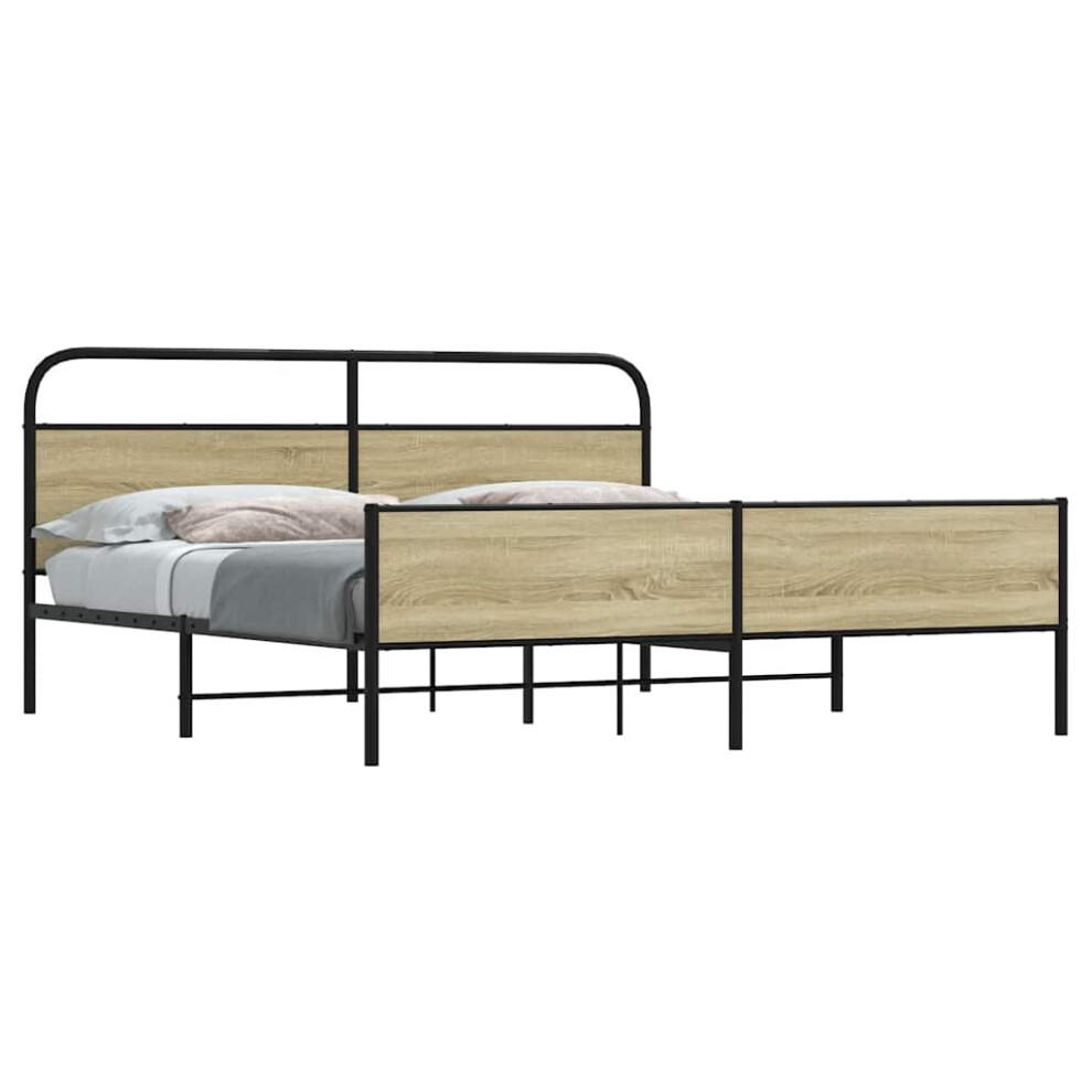Vidaxl Metal Bed Frame Without Mattress Sonoma Oak 180X200 Cm Super King