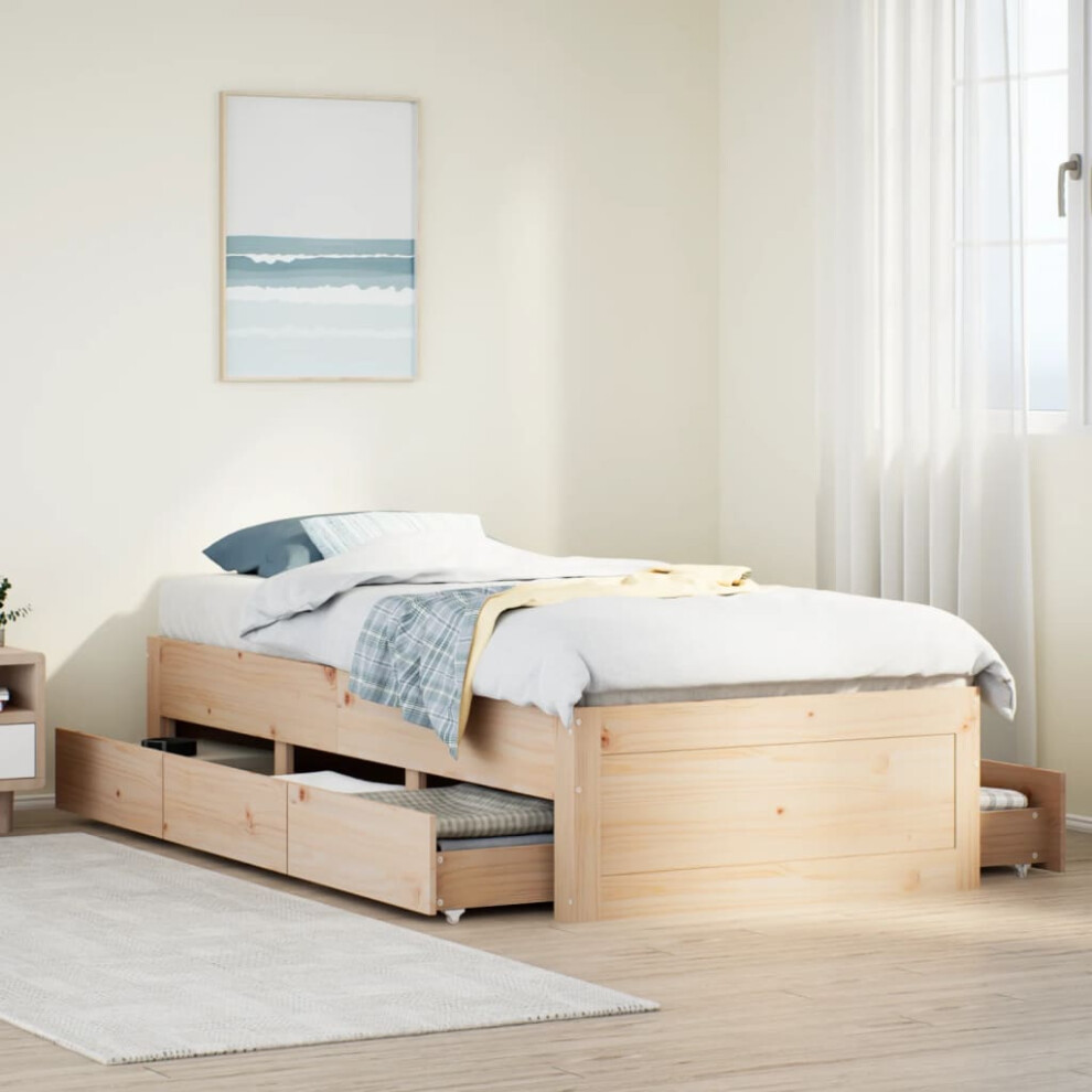 vidaXL Bed Frame Without Mattress With Drawers 90x200 Cm Solid Wood Pine