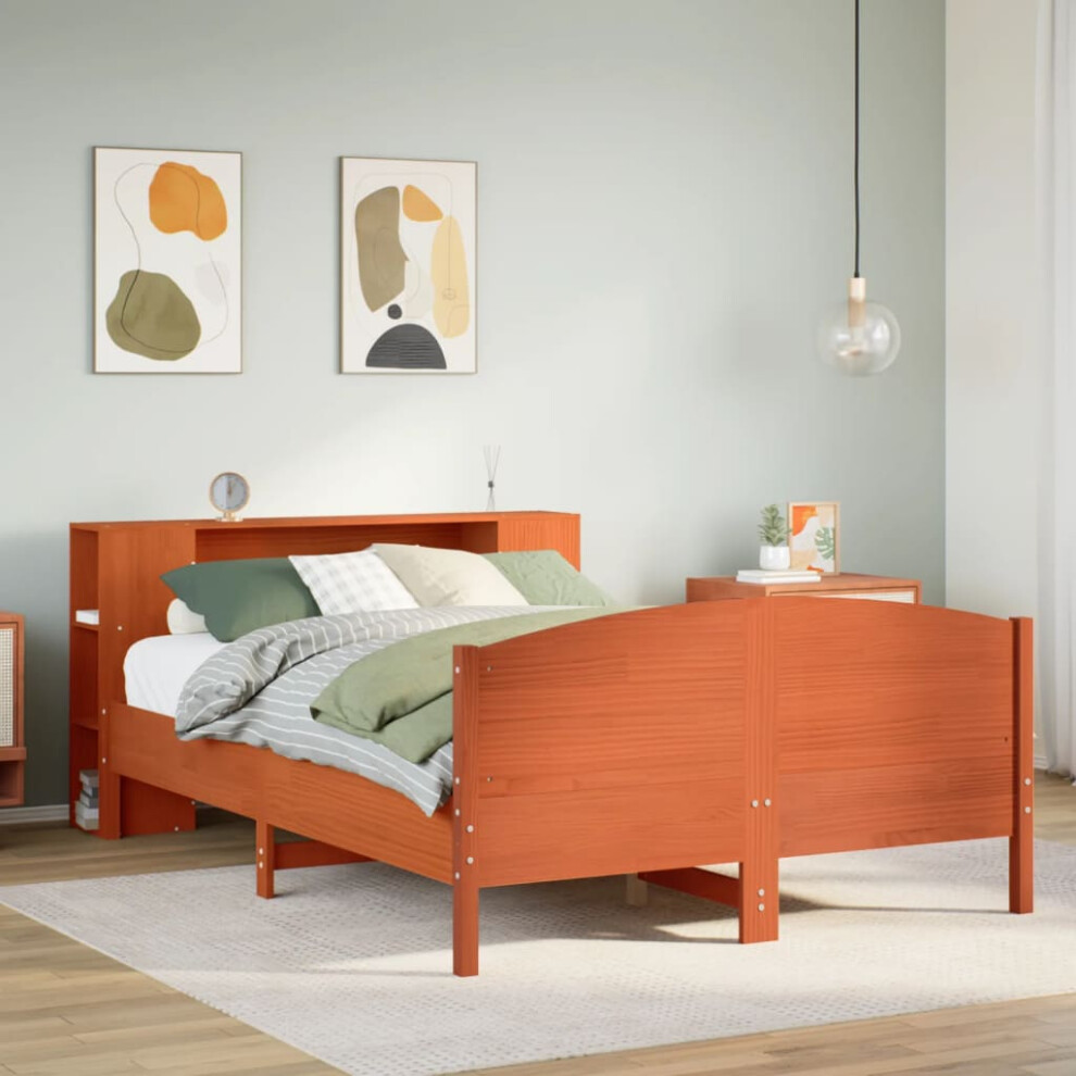 Vidaxl Bookcase Bed Without Mattress Bed Wax Brown 135X190cm Solid Wood Pine