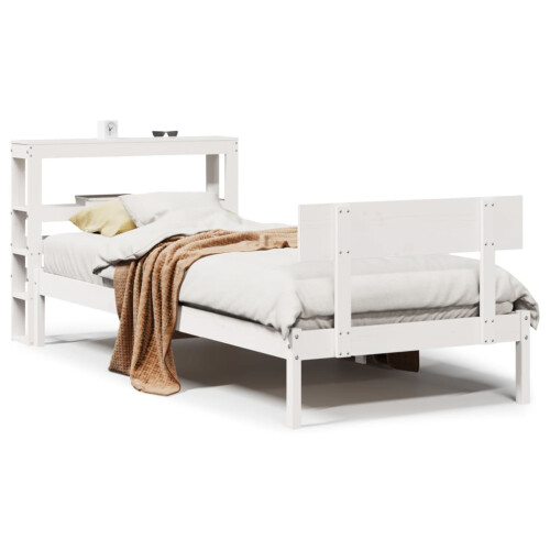 VidaXL vidaXL Bed Frame with Headboard Bed White 90x190 cm Single Solid Wood Pine 1