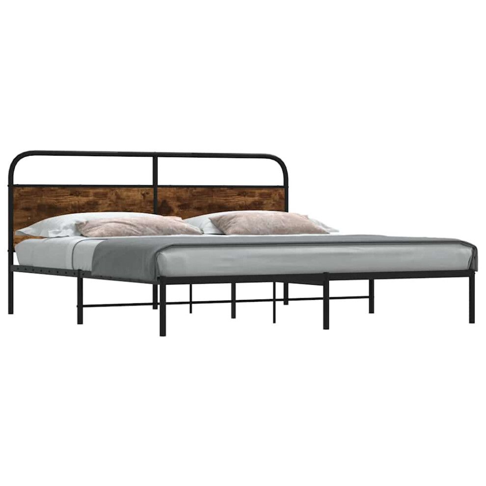 Vidaxl Metal Bed Frame Without Mattress Smoked Oak 180X200 Cm Super King