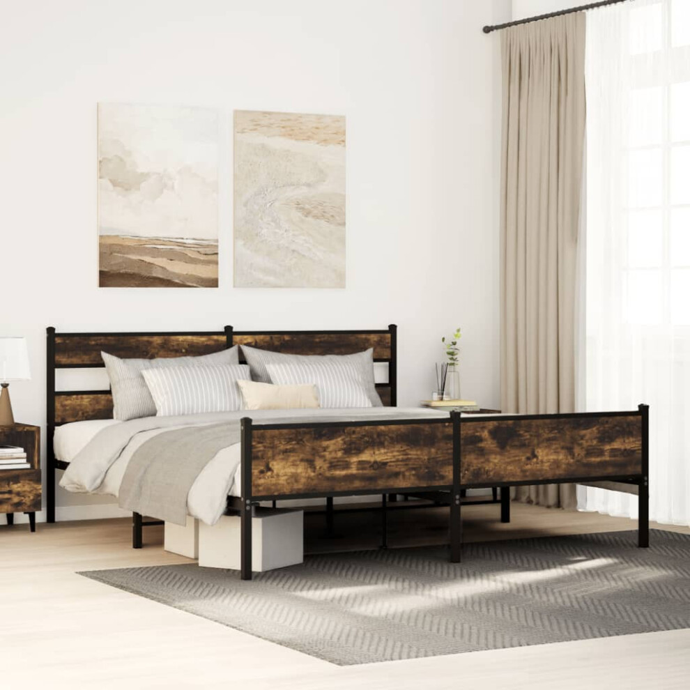 Vidaxl Metal Bed Frame Without Mattress Smoked Oak 180X200 Cm Super King
