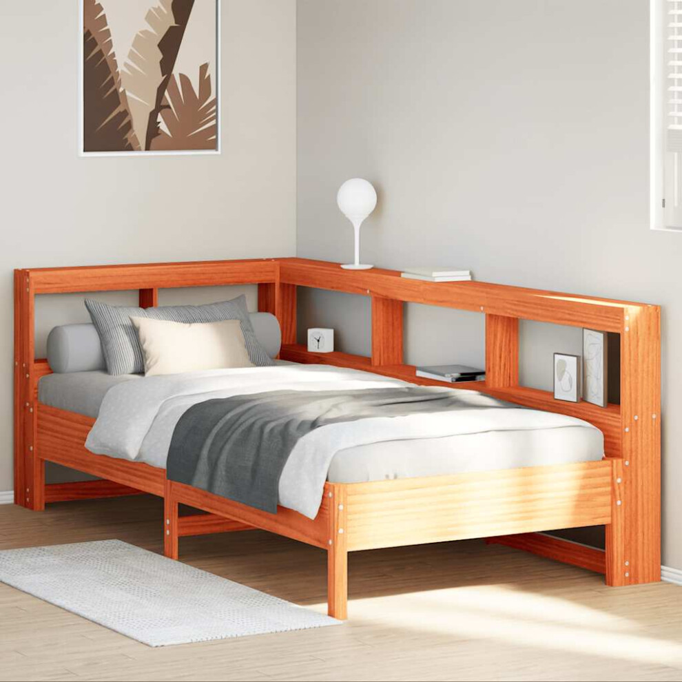 vidaXL Bookcase Bed without Mattress Wax Brown 75x190 cm Solid Wood Pine bed