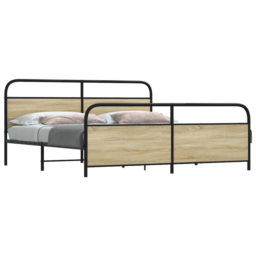 Vidaxl Metal Bed Frame Without Mattress Sonoma Oak 180X200 Cm Super King