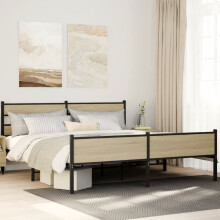 vidaXL Metal Bed Frame without Mattress Sonoma Oak 180x200 cm Super King