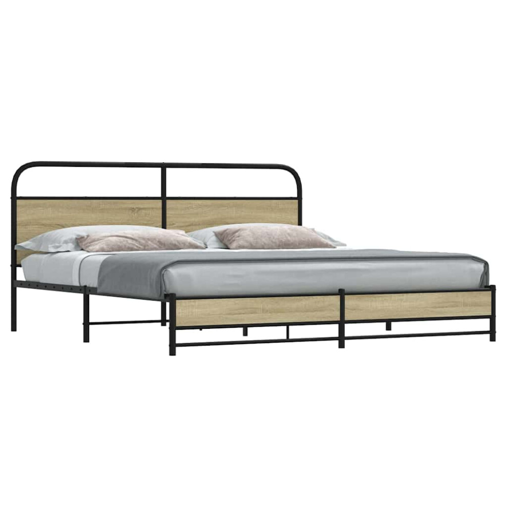 Vidaxl Metal Bed Frame Without Mattress Sonoma Oak 180X200 Cm Super King