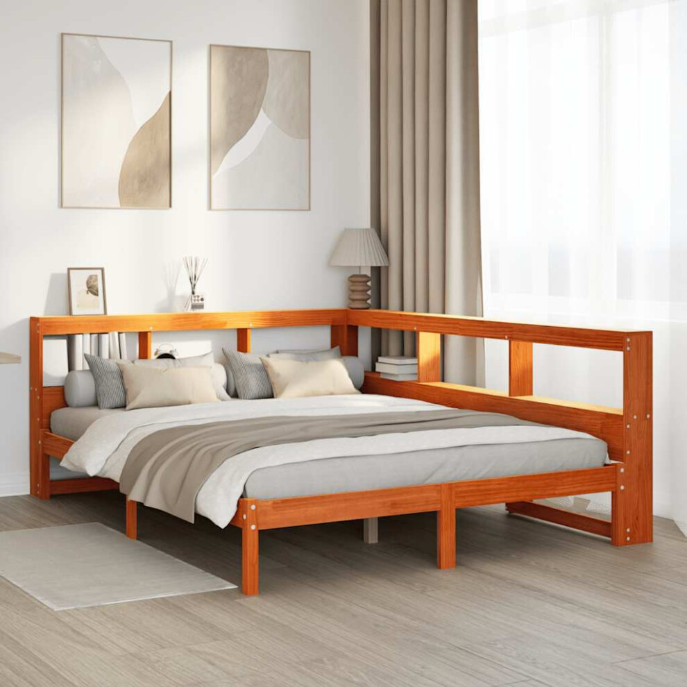 New Vidaxl Bookcase Bed Without Mattress Wax 150X200 Cm Solid Wood Pine Bed Brown 3324316