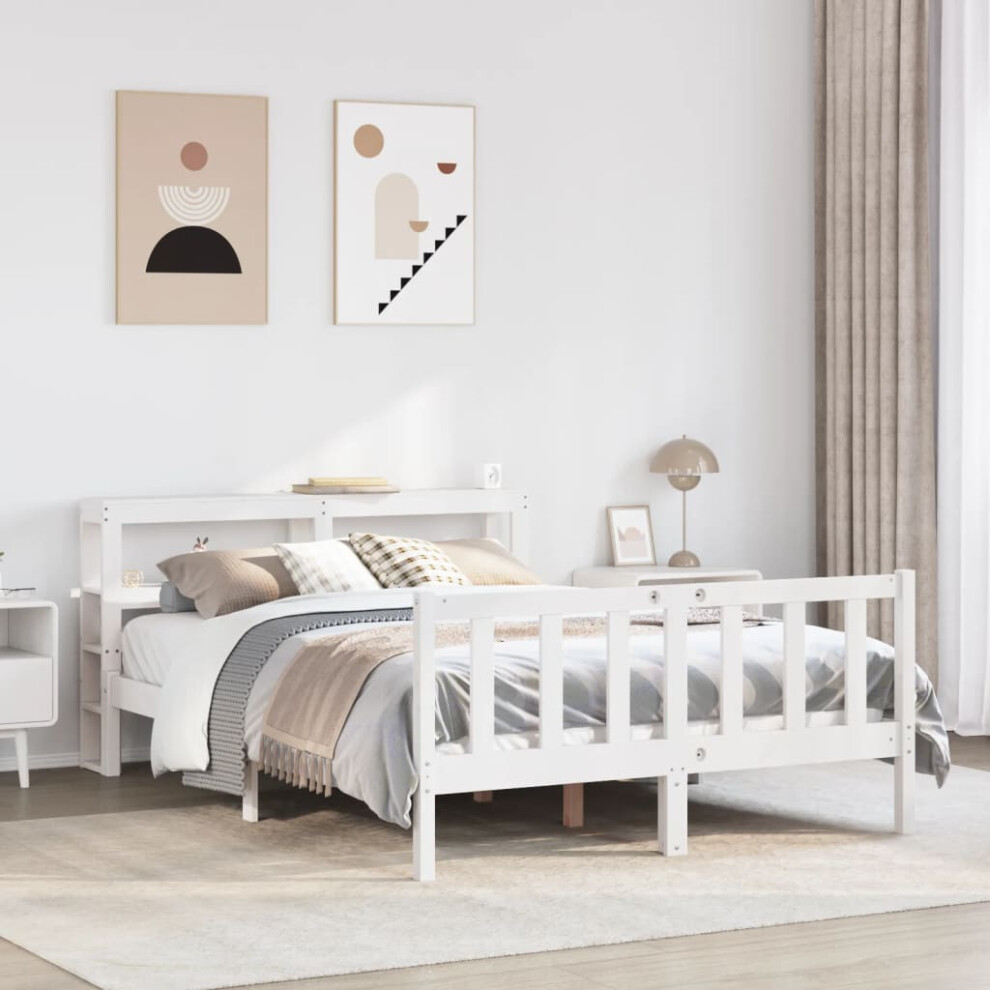 Vidaxl Bed Frame With Headboard Bed 135X190 Cm Double Solid Wood Pine White