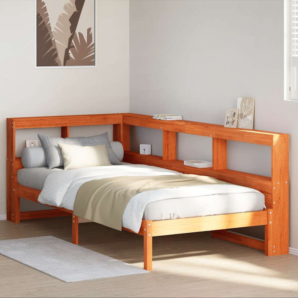 Vidaxl Brown Bookcase Bed Without Mattress Wax 100X200 Cm Solid Wood Pine Bed