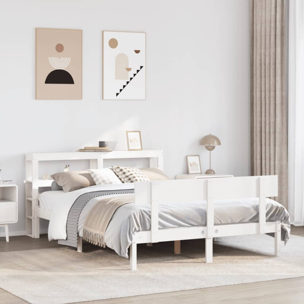 vidaXL Bed Frame without Mattress White 135x190 cm Double Solid Wood Pine