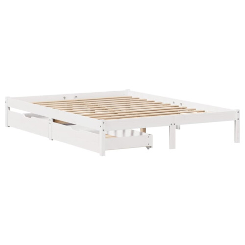 VidaXL vidaXL Bed Frame with Drawers Bed White 135x190 cm Double Solid Wood Pine 2