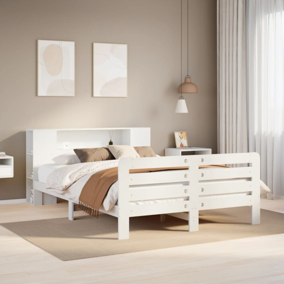 vidaXL Bed Frame Without Mattress White 135x190 Cm Double Solid Wood Pine