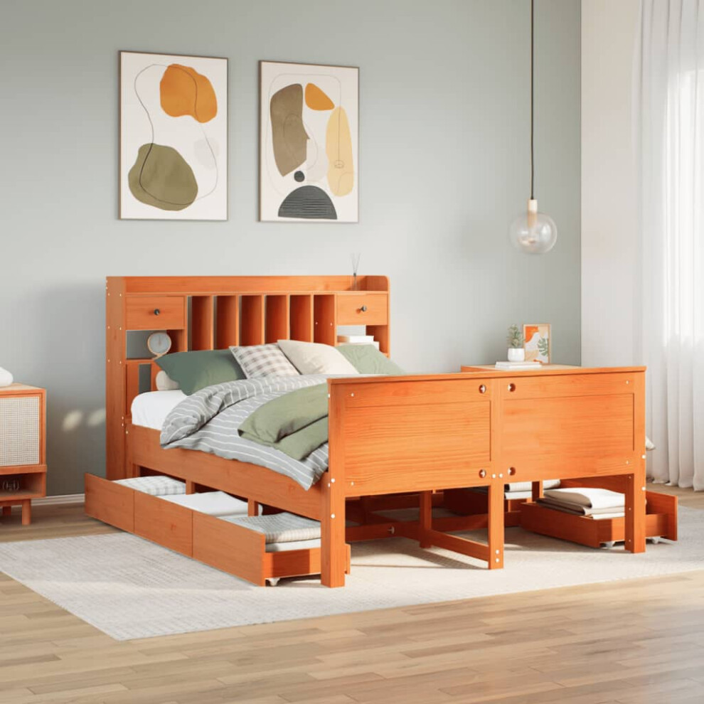 Vidaxl Brown Bookcase Bed Without Mattress Wax 140X200 Cm Solid Wood Pine