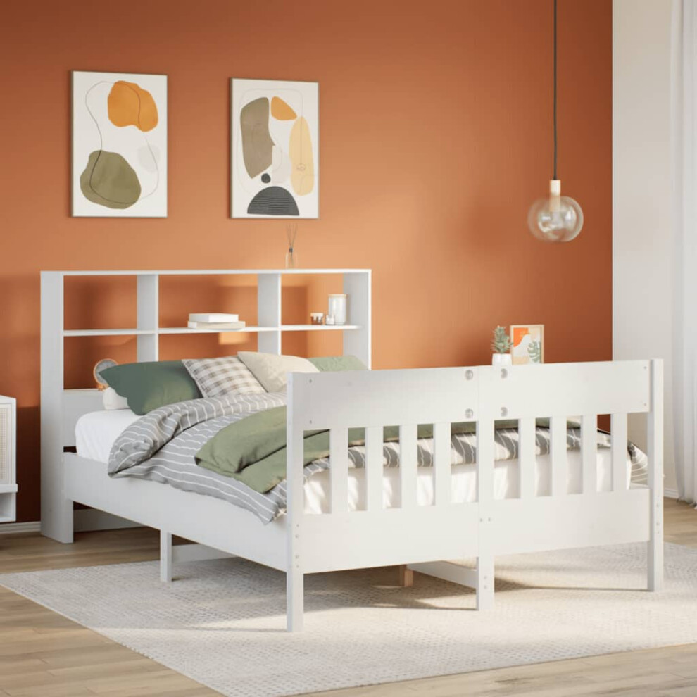 vidaXL Bed Frame Without Mattress White 135x190 Cm Double Solid Wood Pine