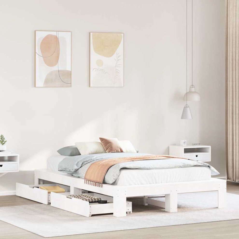 Vidaxl Bed Frame Without Mattress White 135X190 Cm Double Solid Wood Pine